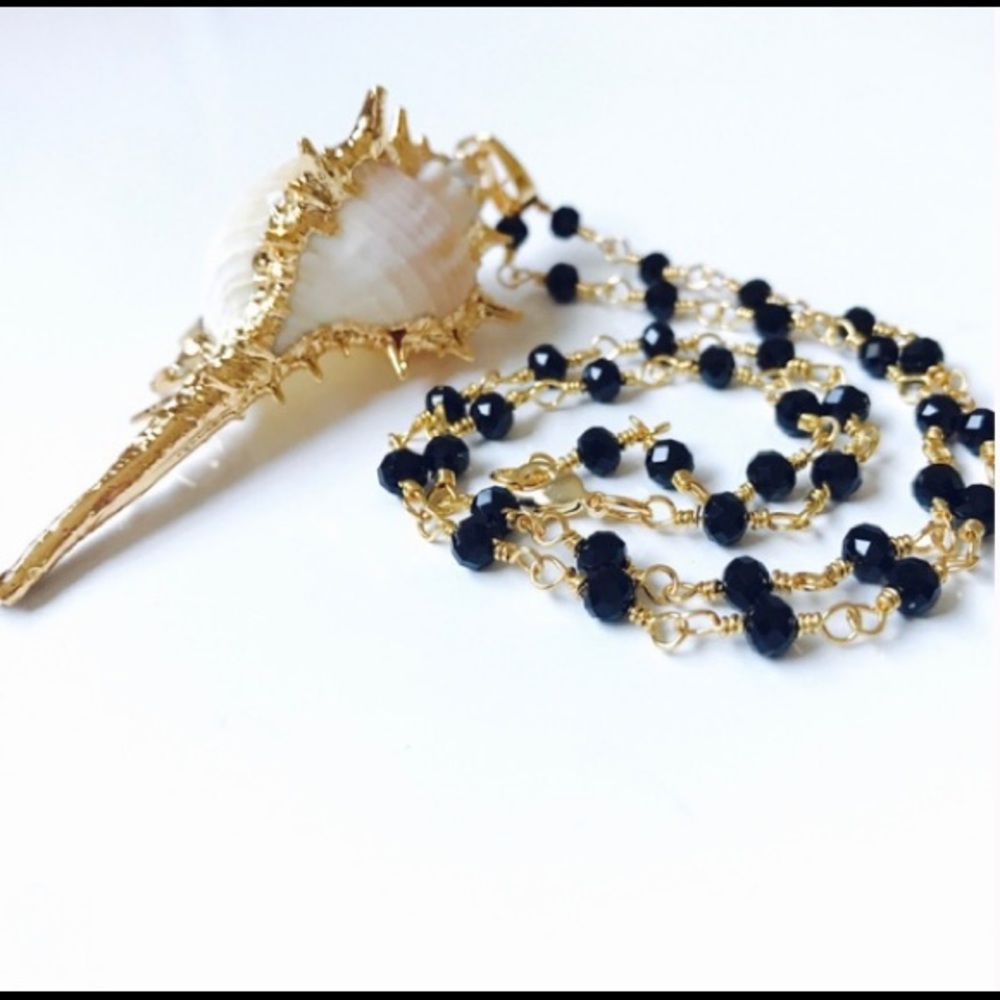 Conch Shell 24k Gold Rosary Bead Necklace - Picture 2 of 4